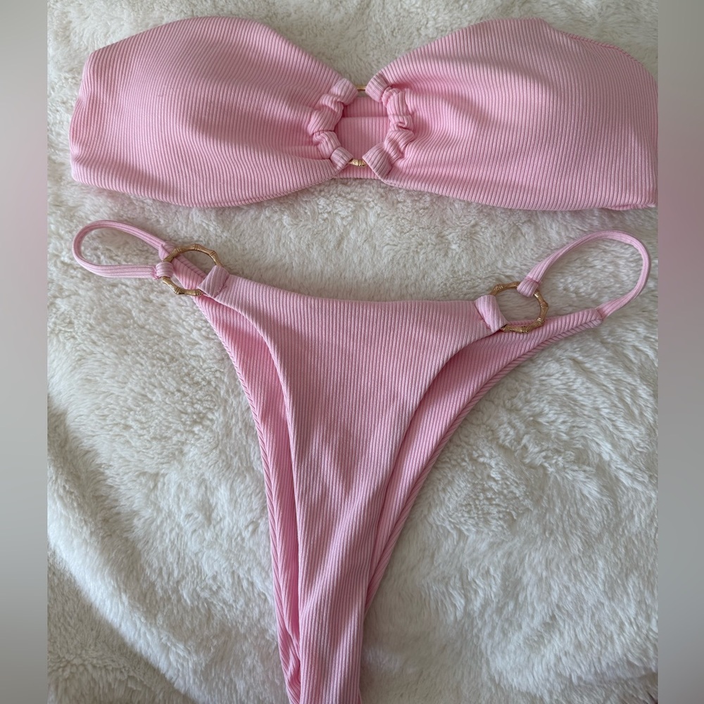 SHEIN Pink Ribbed Bikini Set